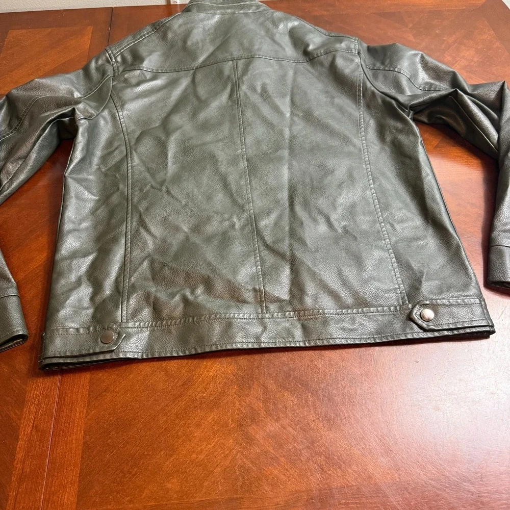 FRIED Denim NYC Faux‎ Leather Moto Jacket Mens Large Biker Black Minimalist